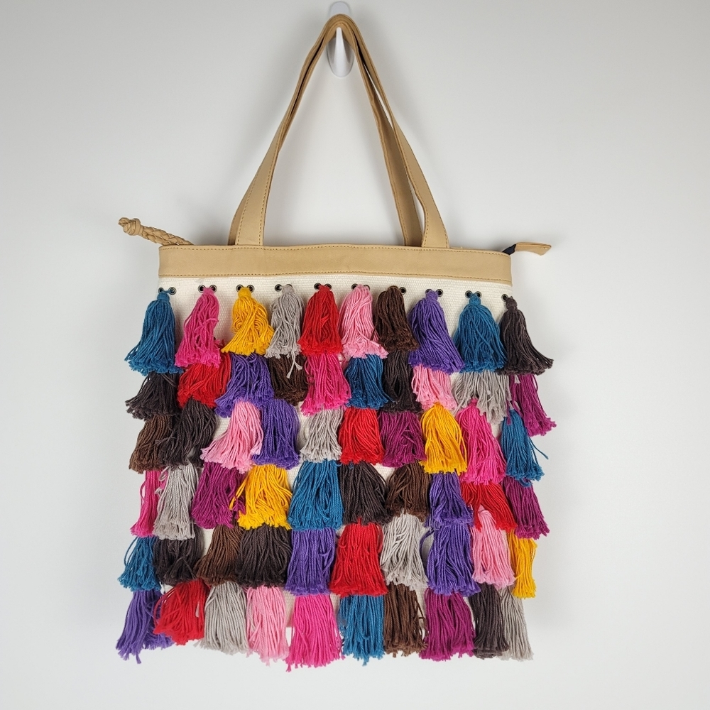 Noonday Collection Colorful La Gloria Tassle Tote Bag - Picture 2 of 15